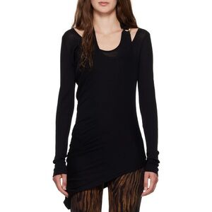 Jean Paul Gaultier Black ribbed Twisted Double Layer Piercing Shirt